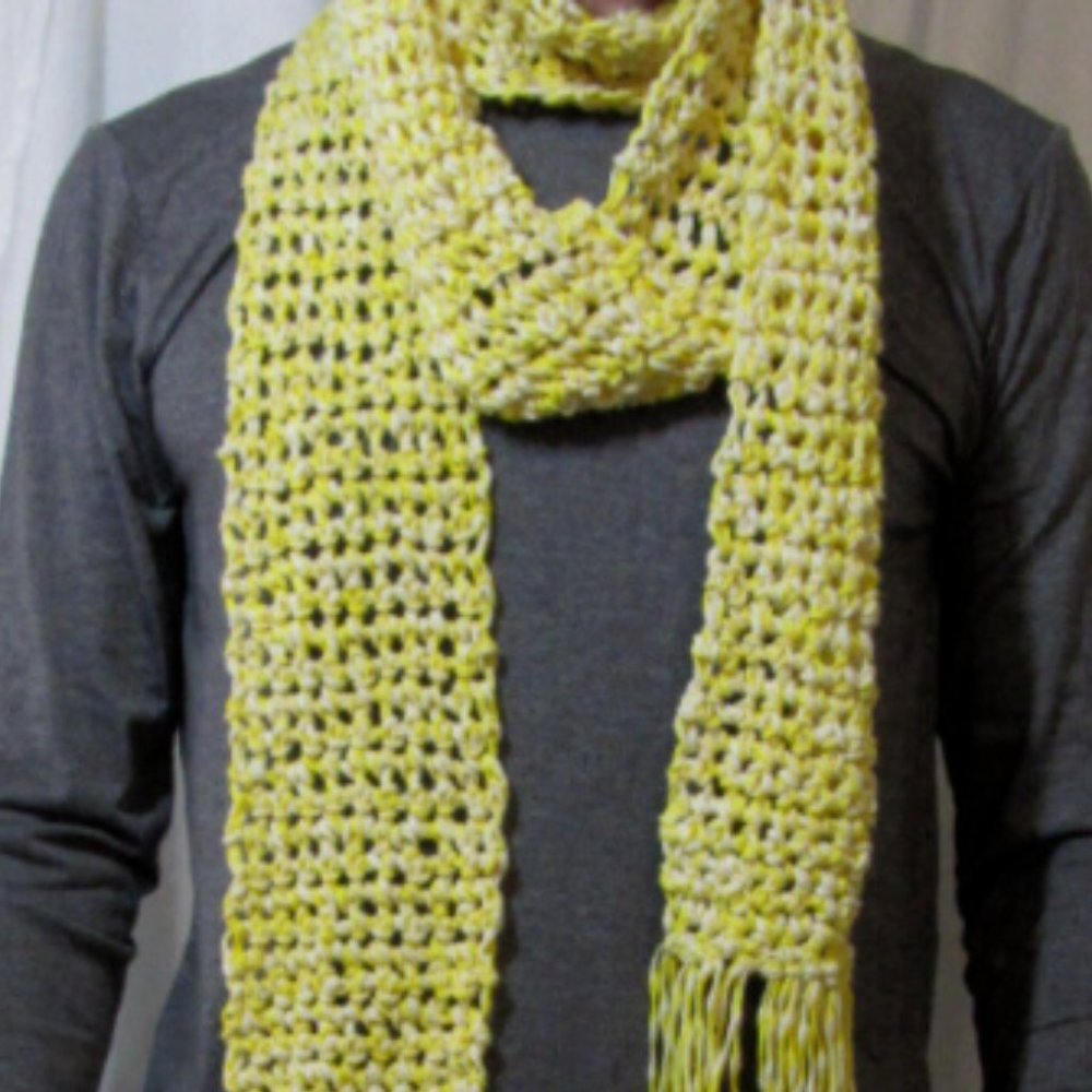 Yellow Cotton SCARF 113x5 Extra Long Chunky Men Women Handmade Crochet Knit NWT